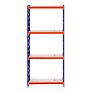 RackZone Longspan Shelving Starter, 600mm deep, steel panels, blue/orange.
