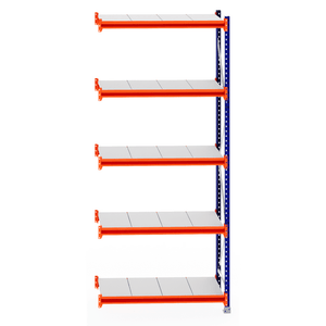 RackZone Longspan 600mm Steel Shelving Extender, orange beams, white shelves.