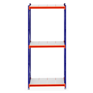 RackZone Longspan Starter, 800mm deep, blue frame, orange steel panels, empty.
