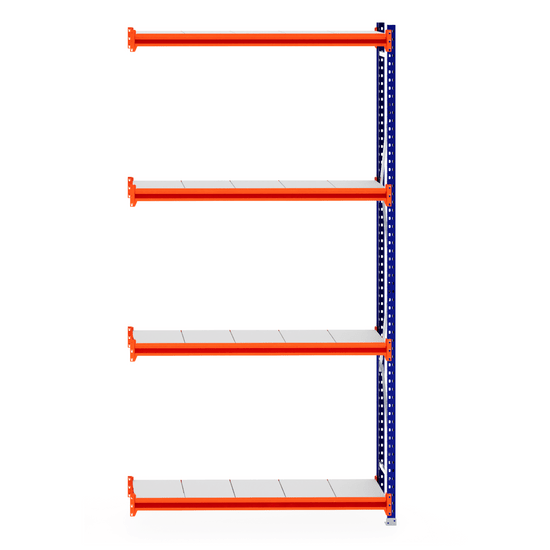 RackZone Longspan Shelving Extender, 4-tier, 400mm depth, steel panels.