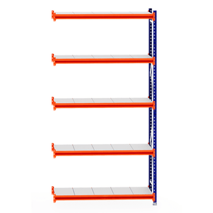 RackZone Longspan Shelving Extender, 400mm steel shelves, side view.