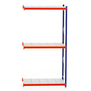 RackZone Longspan Shelving Extender, 600mm steel panels, blue & orange frame.