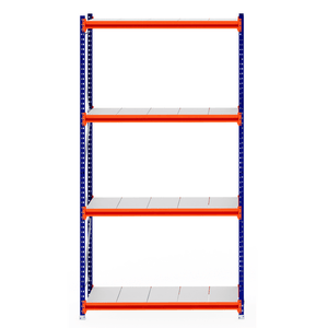 RackZone Longspan 600mm Starter with steel panels, orange beams, blue supports.