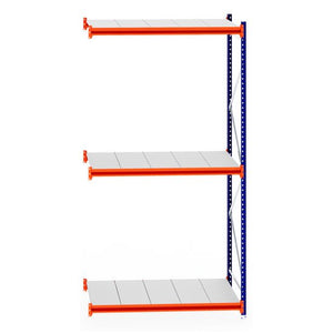 RackZone Longspan Shelving Extender, 800mm deep steel panels, orange frame.