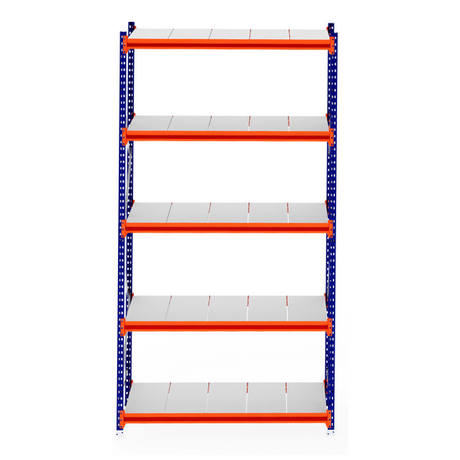 RackZone Longspan Shelving 800mm with steel panels and orange beams.