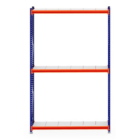 RackZone Longspan Shelving 400mm Starter with steel panels, front view.