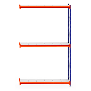 RackZone Longspan Shelving Extender, 400mm depth, steel panels, orange & blue.