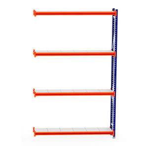 RackZone Longspan Shelving Extender, 400mm deep steel panels, side view.