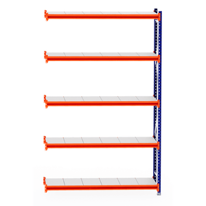 RackZone Longspan Shelving Extender, 400mm steel, five empty shelves, front view.