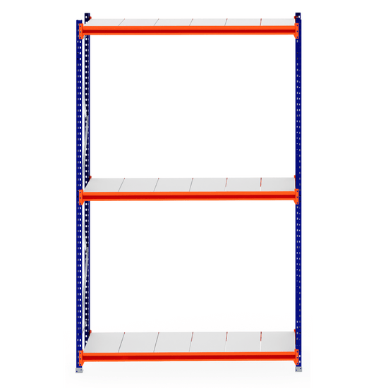 RackZone Longspan Shelving Starter, 600mm Steel Panels, blue/orange frame.