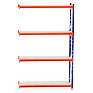 RackZone Longspan 600mm Steel Extender, orange beams, blue frame.