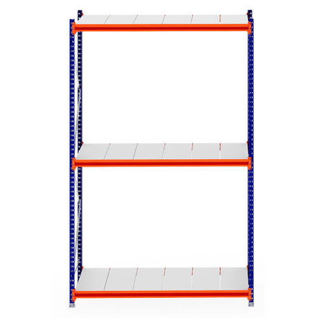 RackZone Longspan 800mm Steel Panel Starter Shelving, blue and orange frame.
