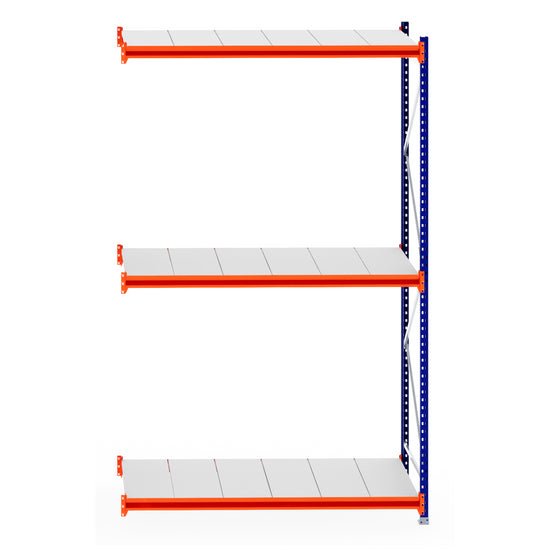 RackZone Longspan Shelving Extender, 800mm Steel Panels, Orange & Blue.