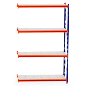RackZone Longspan Extender: 4-tier steel shelving, 800mm deep, orange beams.