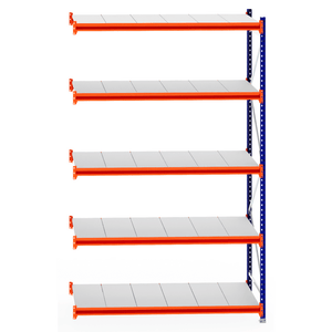 Blue and orange RackZone Longspan steel shelving, 800mm depth, extender.