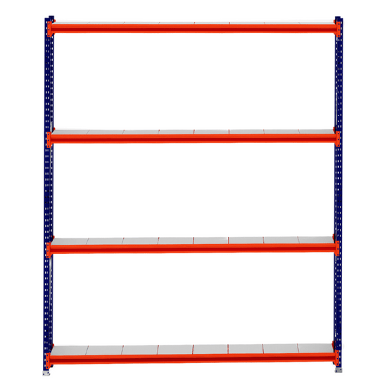 RackZone Longspan Shelving Starter, 400mm depth, steel panels, blue/orange.