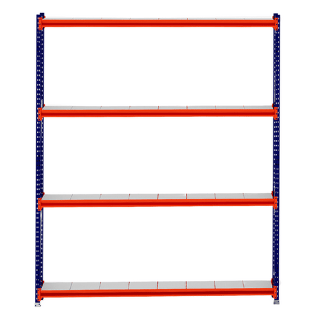 RackZone Longspan Shelving Starter, 400mm depth, steel panels, blue/orange.