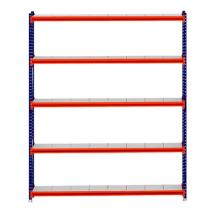 RackZone Longspan Shelving 400mm Starter, steel panels, orange beams.