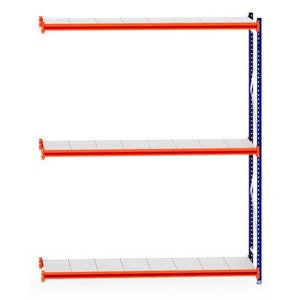 RackZone Longspan Extender: 600mm steel shelf, blue supports, orange beams.