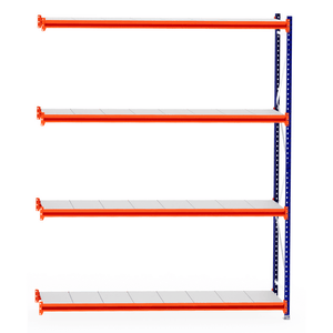 RackZone Longspan Extender Shelf, 600mm steel panels, orange/blue frame.