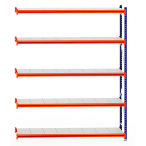 RackZone Longspan Shelving Extender, 600mm depth, steel panels, orange/blue.