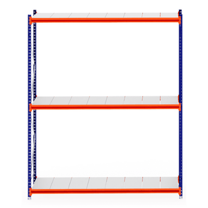RackZone Longspan Starter shelving, 800mm steel panels, orange beams.