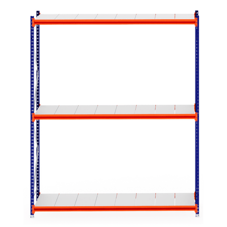 RackZone Longspan Starter shelving, 800mm steel panels, orange beams.