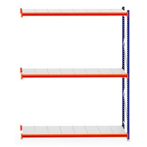 RackZone Longspan 800mm steel extender with orange beams and white shelves.
