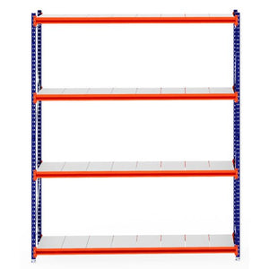 RackZone Longspan Shelving, 800mm deep, steel panels, orange/blue frame.