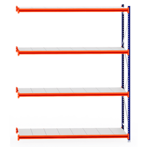 RackZone Longspan Extender, 800mm deep steel panels, orange/white shelving.