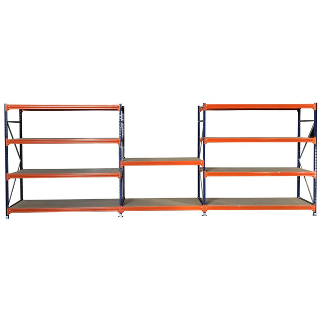 RackZone Longspan shelving with built-in workbench—ideal storage solution.