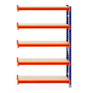 RackZone Longspan Shelving 400mm with laminated timber shelves, extender unit.