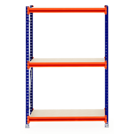 RackZone Longspan Shelving 600mm Starter with three timber shelves, front view.