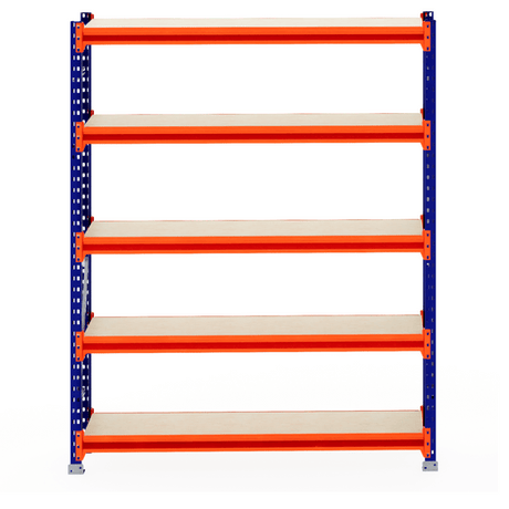 RackZone Longspan Shelving, 400mm depth, timber shelves, six tiers.