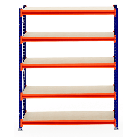 RackZone Longspan 6-tier shelving with timber shelves, front view, 600mm deep.