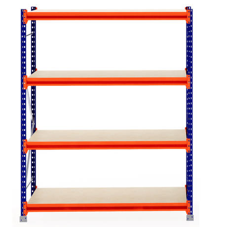 RackZone Longspan Shelving 800mm with blue frame and orange supports.