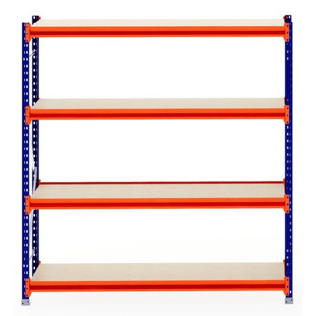 RackZone Longspan 600mm Shelving with 4 tiers, laminated timber shelves.