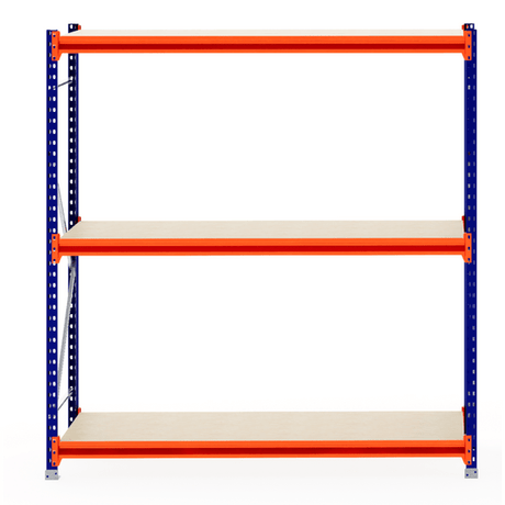 RackZone Longspan Shelving 800mm with three laminated timber shelves, empty.