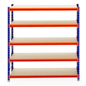 RackZone Longspan Shelving 800mm, 5 laminated timber shelves, starter unit.