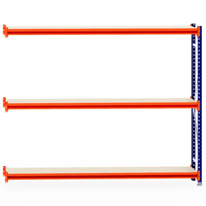 RackZone Longspan Shelving, 400mm deep with laminated timber shelves, orange beams.