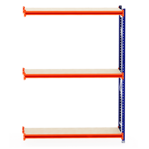 RackZone Longspan Shelving 400mm with laminated timber shelves, orange beams.