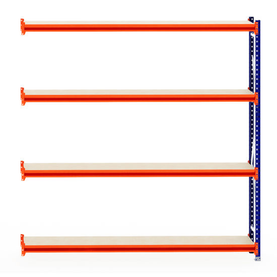 RackZone Longspan Shelving 400mm Laminated Timber Extender, side view.