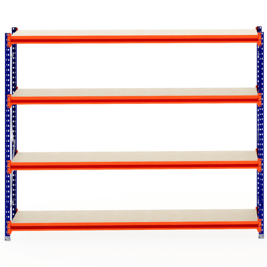 A large RackZone Longspan shelving unit with 5 timber shelves, 600mm deep.