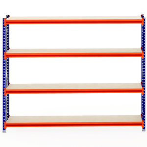 A large RackZone Longspan shelving unit with 5 timber shelves, 600mm deep.