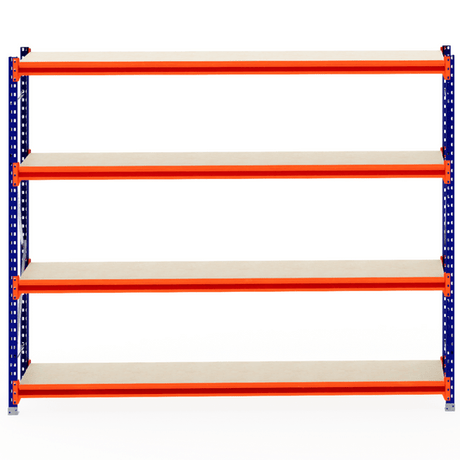 A large RackZone Longspan shelving unit with 5 timber shelves, 600mm deep.