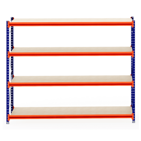 RackZone Longspan Starter: 4 empty laminated timber shelves, 800mm depth.