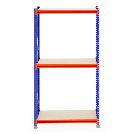 RackZone Longspan 800mm Laminated Timber Shelving - Starter, blue and orange.