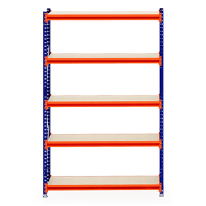 RackZone Longspan Shelving 400mm with 5 timber shelves on white background.