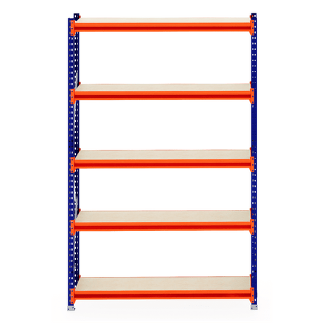 RackZone Longspan Shelving 400mm with 5 timber shelves on white background.