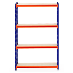 RackZone Longspan Shelving, blue/orange frame, 5 shelves, 400mm depth.